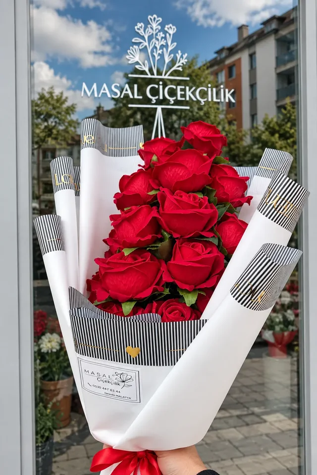 Beyaz ambalajlı kırmızı güller — Masal Dekor Darende çiçekçilik