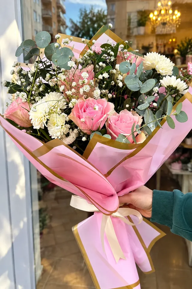 Pembe gül ve papatya buketi — Masal Dekor Darende çiçekçilik
