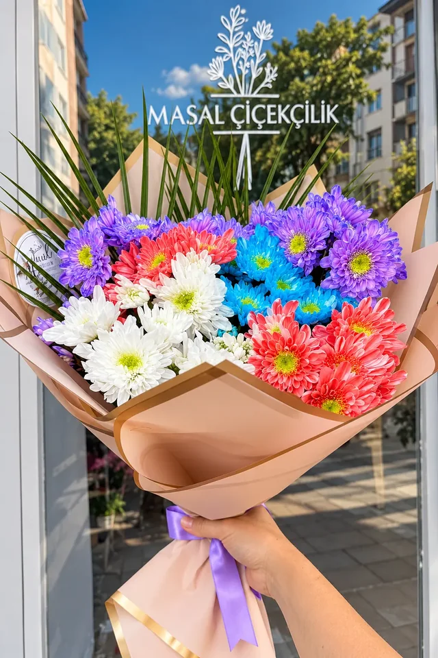 Renkli çiçekler buketi — Masal Dekor Darende çiçekçilik